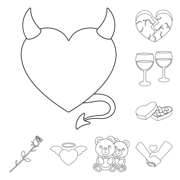 La relación romántica esboza iconos en la colección de conjuntos para el diseño. Amor y amistad vector símbolo stock web ilustración . — Vector de stock