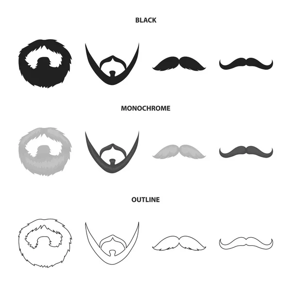 Bigote y barba, peinados negro, monocromo, iconos de contorno en la colección de conjuntos para el diseño. Elegante corte de pelo vector símbolo stock web ilustración . — Vector de stock