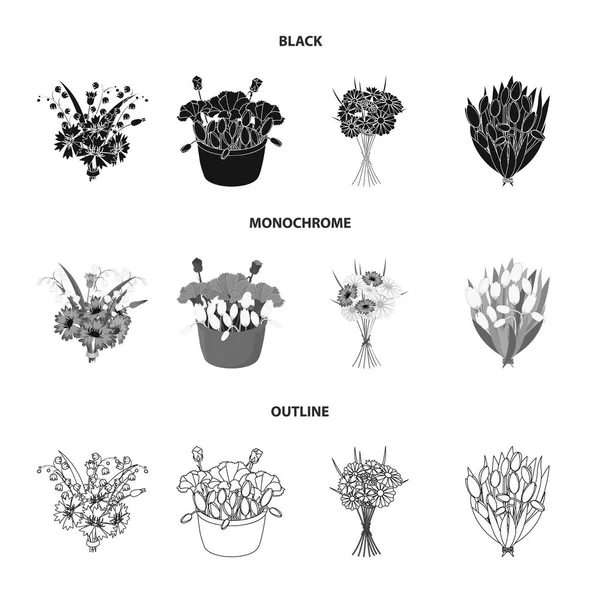 A bouquet of fresh flowers black,monochrome,outline icons in set collection for design. Various bouquets vector symbol stock web illustration. — Stock Vector