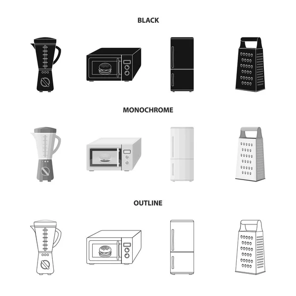Equipement de cuisine noir, monochrome, icônes contour dans la collection set pour le design. Cuisine et accessoires symbole vectoriel stock web illustration . — Image vectorielle