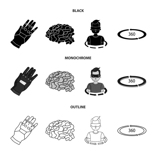 Technology, innovation, man, complemented .Virtual reality set collection icons in black,monochrome,outline style vector symbol stock illustration web. — Stock Vector