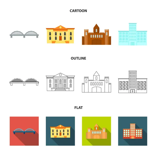 Museum, bridge, castle, hospital.Building set collection icons in cartoon, outline, flat style vector symbol stock illustration web . — стоковый вектор