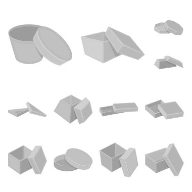 Set koleksiyonu tasarım için farklı kutular tek renkli simgeler. Ambalaj kutusu vektör simge stok web çizim.