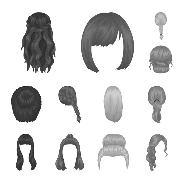 Female hairstyle monochrome icons in set collection for design. Stylish haircut vector symbol stock web illustration. — Stock Vector