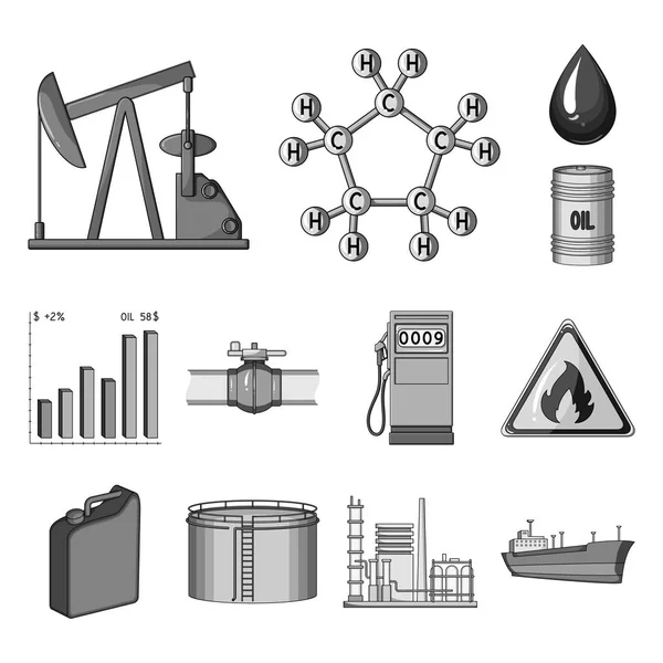 Ícones monocromáticos da indústria do petróleo na coleção de conjuntos para design. Equipamento e produção de óleo símbolo vetorial web ilustração . — Vetor de Stock