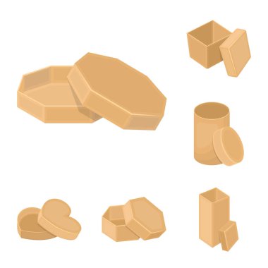 Farklı kutular set koleksiyonu tasarım için simgeleri karikatür. Ambalaj kutusu vektör simge stok web çizim.