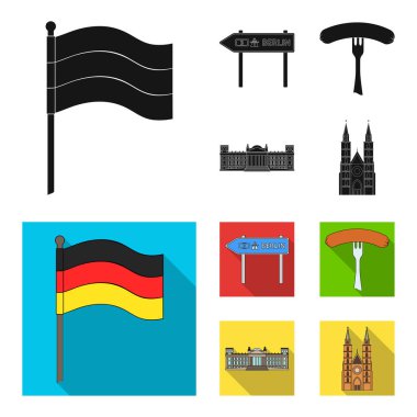 Ülke Almanya siyah, düz simgeler set koleksiyonu tasarım için. Almanya ve dönüm noktası sembol stok web illüstrasyon vektör.