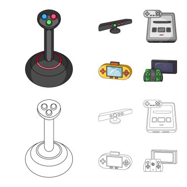 Oyun ve Tv alıcı kutusu çizgi film, set koleksiyonu tasarım için anahat simgeleri. Oyun gadget'lar sembol stok web illüstrasyon vektör.