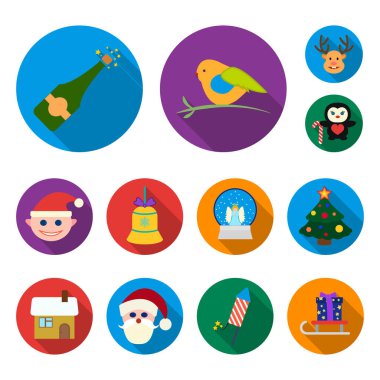 Noel öznitelikleri ve aksesuarları düz simgeler set koleksiyonu tasarım için. Neşeli Noel vektör simge stok web çizim.