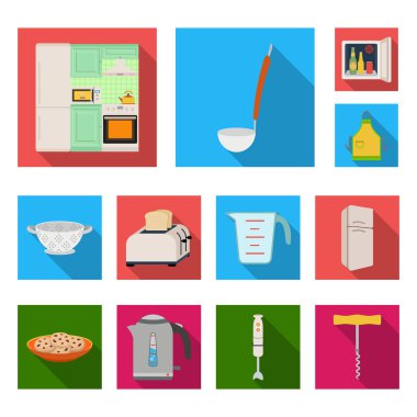 Mutfak ekipmanları set koleksiyonu tasarım için düz simgeler. Sembol stok web illüstrasyon vektör mutfak ve aksesuarları.