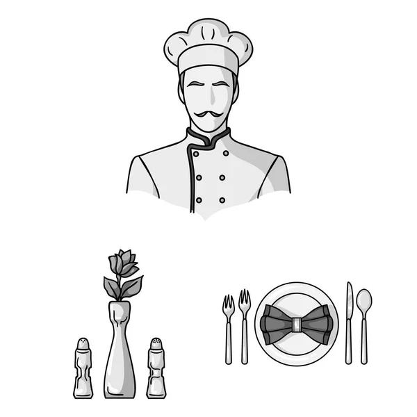 Ресторан и бар монохромные иконы в коллекции наборов для дизайна. Удовольствие, еда и алкоголь вектор символ запасов веб-иллюстрация . — стоковый вектор