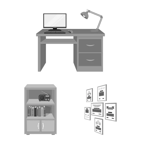 Iconos de muebles e interiores monocromáticos en colección de conjuntos para el diseño. Muebles para el hogar vector isométrico símbolo stock web ilustración . — Archivo Imágenes Vectoriales