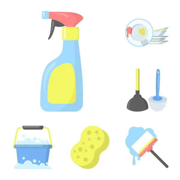 Reinigung und Dienstmädchen Cartoon-Symbole in Set-Kollektion für Design. Ausrüstung für die Reinigung von Vektorsymbol stock web illustration. — Stockvektor