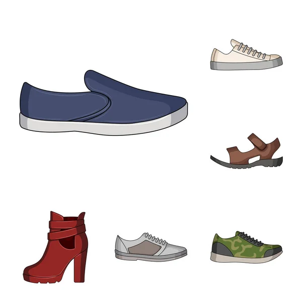 Diferentes zapatos iconos de dibujos animados en la colección de conjuntos para el diseño. Hombres y mujeres zapatos vector símbolo stock web ilustración . — Vector de stock