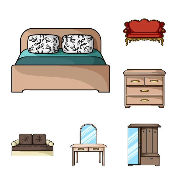 家具とインテリア デザインのセットのコレクションのアイコンを漫画します。ホーム家具ベクトル シンボル ストック web イラスト. — ストックベクタ