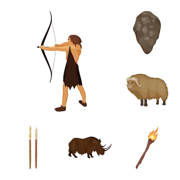 Life in the Stone Age cartoon icons in set collection for design. Ancient people vector symbol stock web illustration.