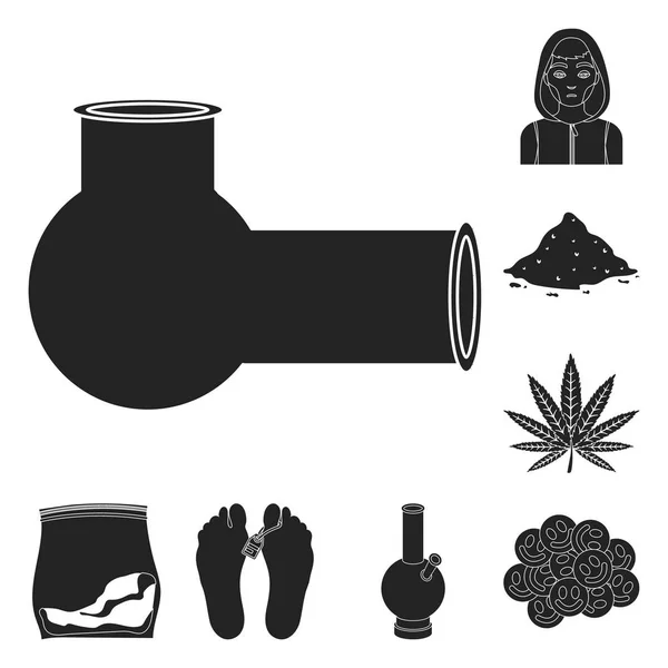 Drug addiction and attributes black icons in set collection for design. Addict and Drug vector symbol stock web illustration. — Stock Vector