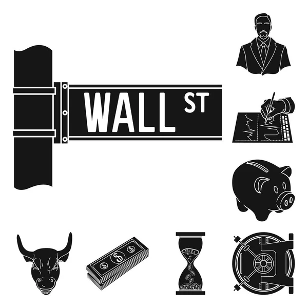 Dinheiro e Finanças ícones pretos na coleção de conjuntos para design. Negócios e Sucesso símbolo vetorial ilustração web stock . — Vetor de Stock