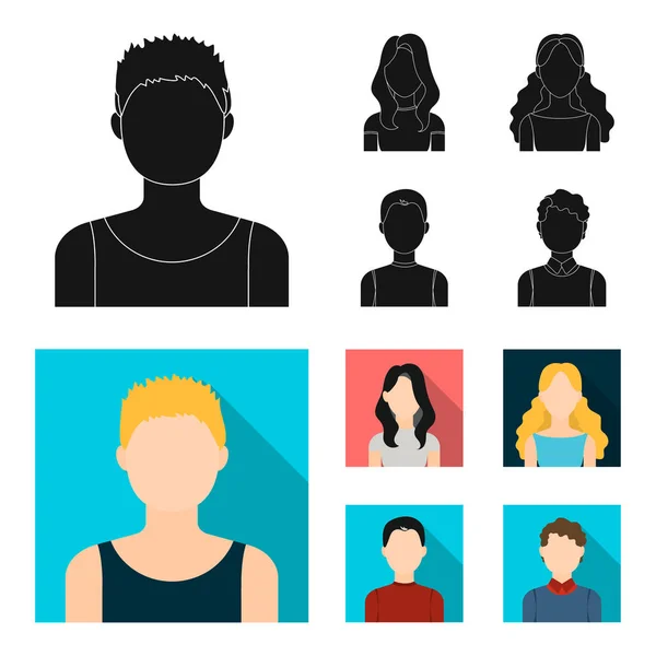 Mädchen mit langen Haaren, blond, lockig, grauhaarig man.avatar set collection icons in black, flat style vektorsymbol stock illustration web. — Stockvektor