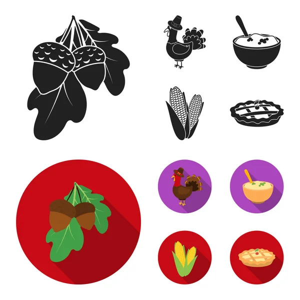 Callos, puré de corn.arthene, pavo festivo, Canada thanksgiving day set collection icons in black, flat style vector symbol stock illustration web . — Vector de stock