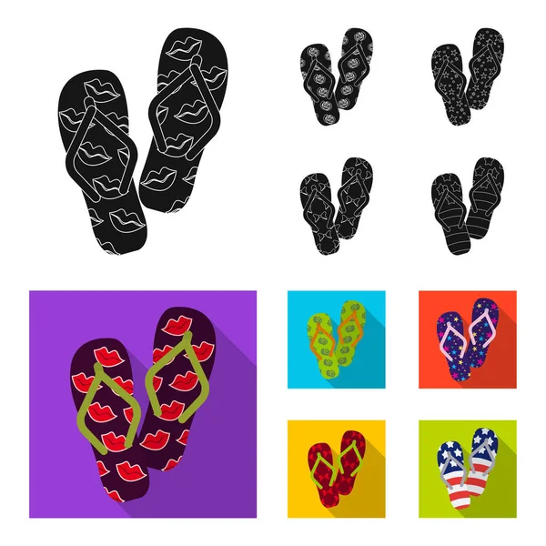 Chanclas negras, iconos planos en la colección de conjuntos para el diseño. Zapatos de playa vector símbolo stock web ilustración . — Vector de stock