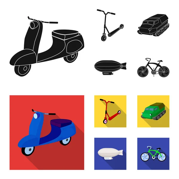 Motorcycle, scooter, armored personnel carrier, aerostat types of transport. Transport set collection icons in black,flat style vector symbol stock illustration web. — Stock Vector