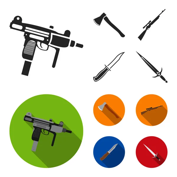 Ax, automático, rifle de francotirador, cuchillo de combate. Armas conjunto colección iconos en negro, plano estilo vector símbolo stock ilustración web . — Vector de stock