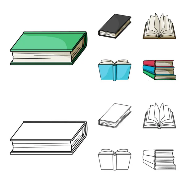 Διάφορα είδη βιβλίων. Βιβλία που συλλογή εικονιδίων στο σκίτσο, περίγραμμα στυλ διάνυσμα σύμβολο μετοχής εικονογράφηση web. — Διανυσματικό Αρχείο