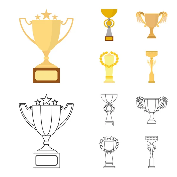 Cartone animato Gold Cup, icone di contorno nella collezione set per il design. Vincitori Coppa vettore simbolo stock web illustrazione . — Vettoriale Stock