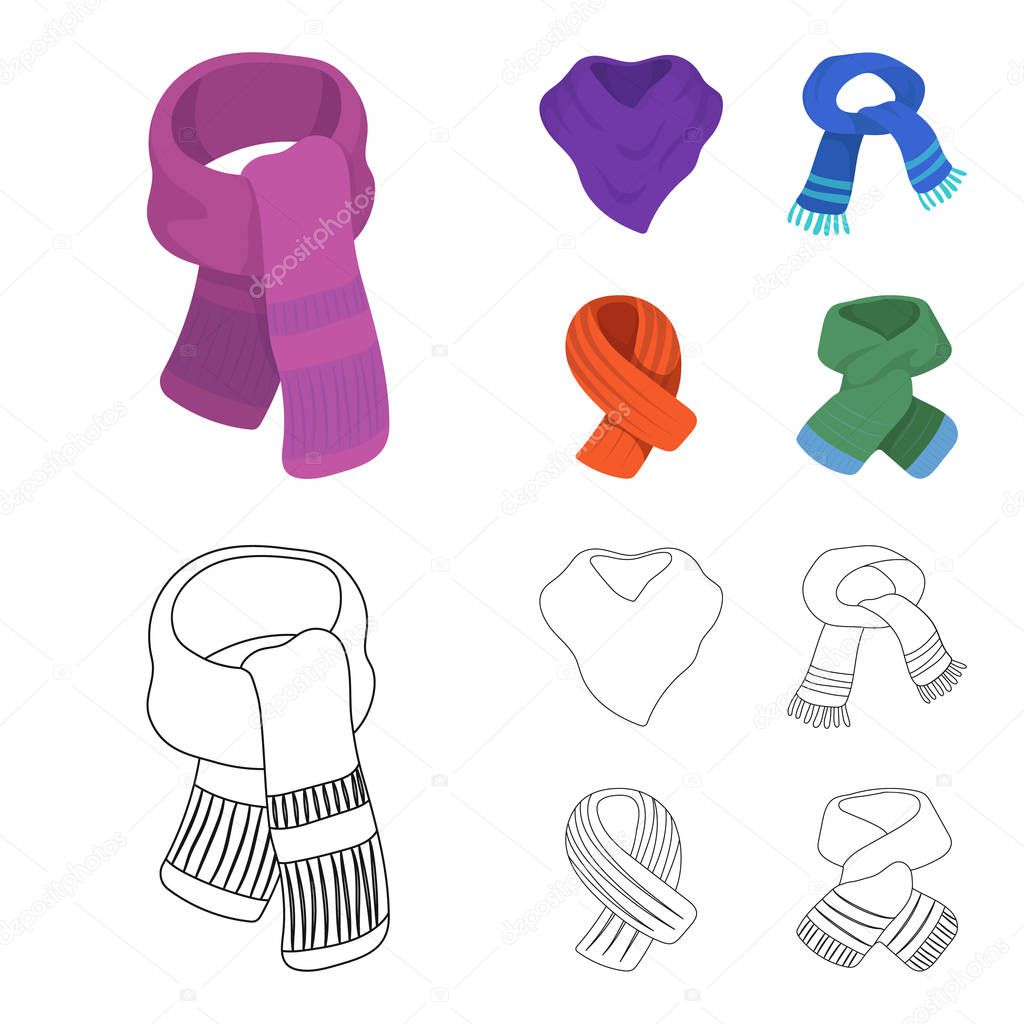 Various kinds of scarves, scarves and shawls. Scarves and shawls set collection icons in cartoon,outline style vector symbol stock illustration .