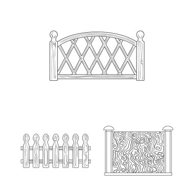 Set koleksiyonu tasarım için farklı çit anahat simgeleri. Dekoratif eskrim sembol stok web illüstrasyon vektör.