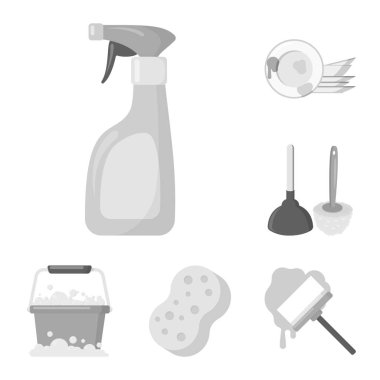 Temizlik ve hizmetçi tek renkli simgeler set koleksiyonu tasarım için. Vektör simge stok web illüstrasyon Temizleme için donatım.