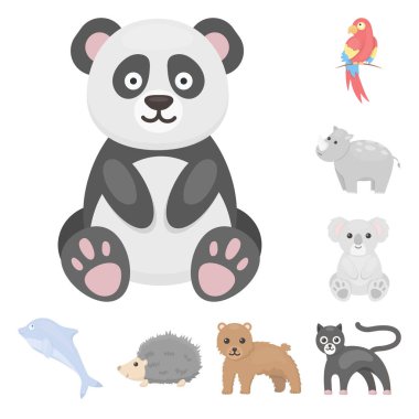 Set koleksiyonu tasarım için bir gerçekçi olmayan hayvan karikatür simgeler. Oyuncak hayvanlar sembol stok web illüstrasyon vektör.