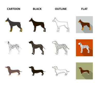 St. Bernard, geri almak, doberman, labrador. Köpek ırkları koleksiyonu Icons set çizgi film, siyah, anahat, düz stil vektör simge stok çizim web.