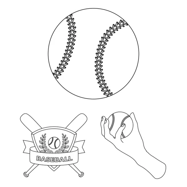 Baseball und Attribute umreißen Symbole in Set-Sammlung für design.Baseball-Spieler und Ausrüstung Vektor-Symbol Stock Web-Illustration. — Stockvektor