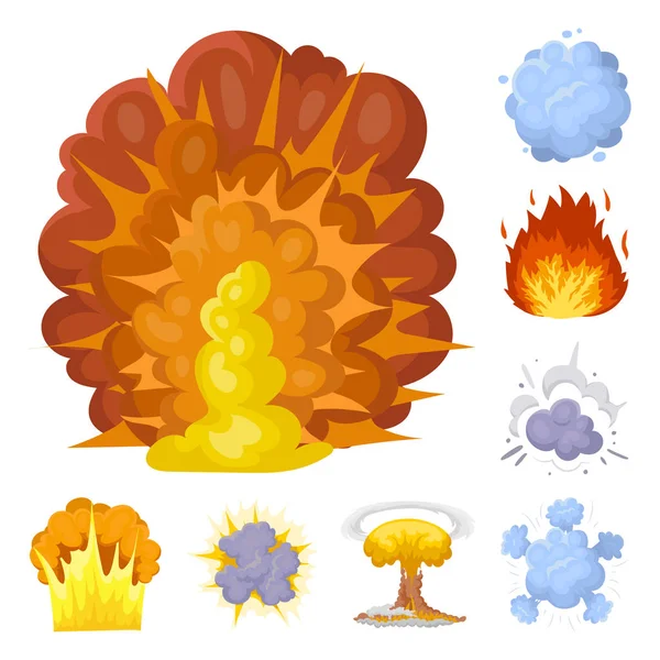 Différentes explosions icônes de dessin animé dans la collection de jeu pour design.Flash et flamme vectoriel symbole stock illustration web . — Image vectorielle