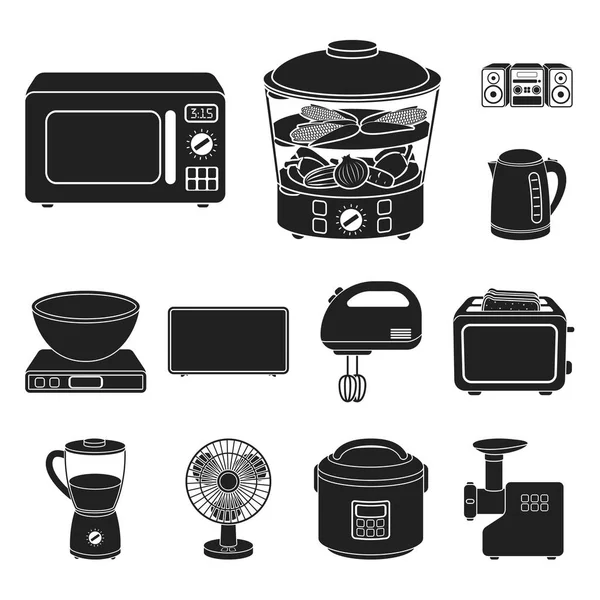 Types d'appareils ménagers icônes noires dans la collection ensemble pour la conception.Matériel de cuisine symbole vectoriel stock illustration web . — Image vectorielle