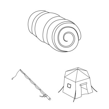 Çadır çeşitleri set koleksiyonu tasarım için simgeleri anahat. Resimde web geçici barınak ve vektör simge stok konut.