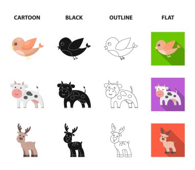 Gerçekçi olmayan çizgi film, siyah, anahat, set koleksiyonu tasarım için düz hayvan simgeler. Oyuncak hayvanlar sembol stok web illüstrasyon vektör.