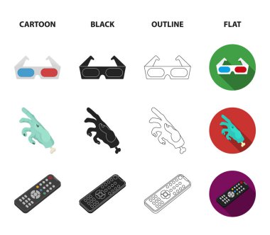 Oscar, ödül film ekran, 3d gözlük. Filmler ve film koleksiyonu Icons set çizgi film, siyah, anahat, düz stil vektör simge stok çizim web.