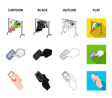 Kredi kartları ile çanta ve çizgi film, siyah, anahat, diğer web simge stil düz. Satılık şeylerden hediye, set koleksiyonunda daha fazla simge düğmesini.
