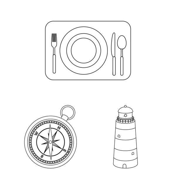 Rest and travel outline icons in set collection for design. Transport, tourism vector symbol stock web illustration. — Stock Vector