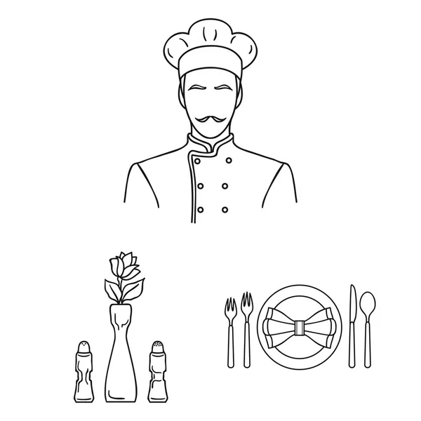 Icônes de contour de restaurant et de bar dans la collection ensemble pour le design. Symbole vectoriel plaisir, alimentation et alcool illustration web stock . — Image vectorielle