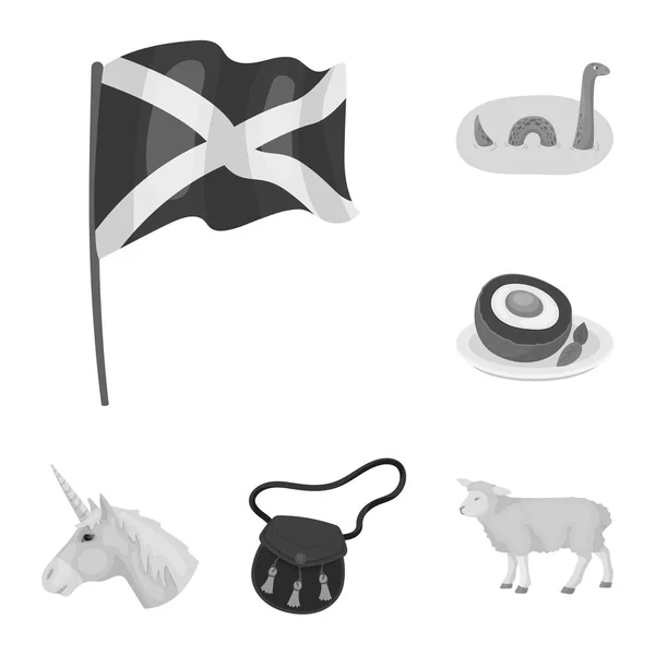 País Escocia iconos monocromáticos en colección de conjuntos para el diseño. Turismo, cultura y tradición vector símbolo stock web ilustración . — Vector de stock