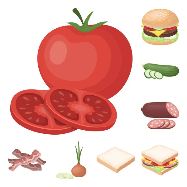 Burger i składniki kreskówka ikony w kolekcja zestaw do projektowania. Burger, gotowanie ilustracja wektorowa symbol zasobów sieci web. — Wektor stockowy