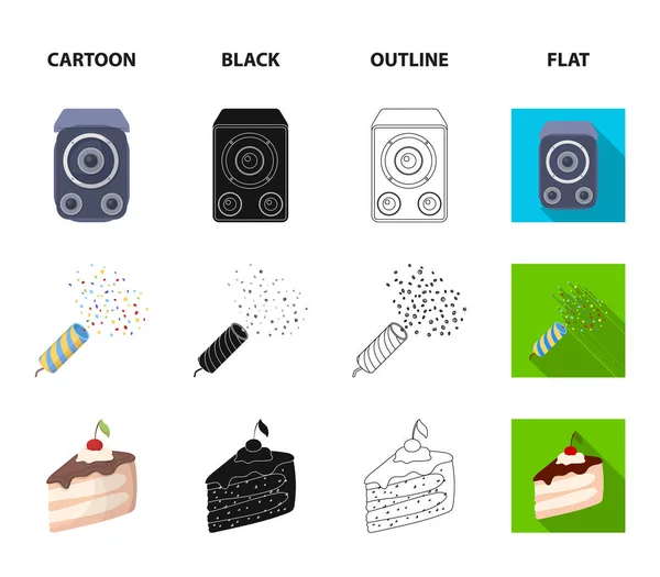 技巧, 音乐和其他配件在党。党和 partits 集合图标在卡通, 黑色, 轮廓, 平面风格矢量符号股票插画网站. — 图库矢量图片