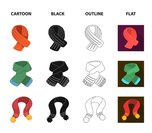 Varios tipos de bufandas, bufandas y chales. Bufandas y chales conjunto de iconos de la colección en dibujos animados, negro, contorno, plano estilo vector símbolo stock ilustración web . — Vector de stock