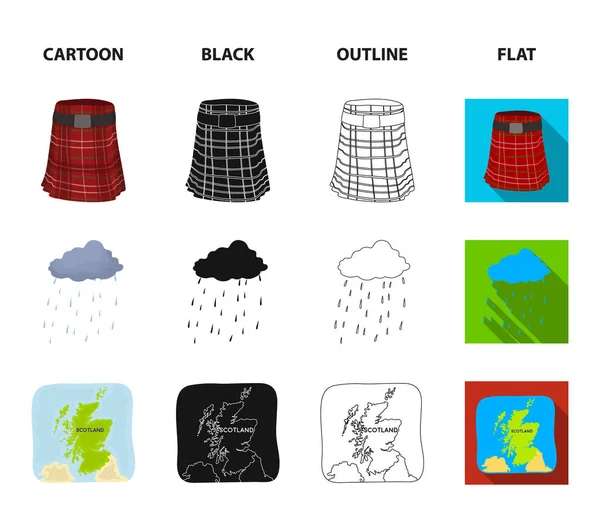 Flag, kilt, rainy weather, cap.Scotland country set collection icons in cartoon,black,outline,flat style vector symbol stock illustration web.