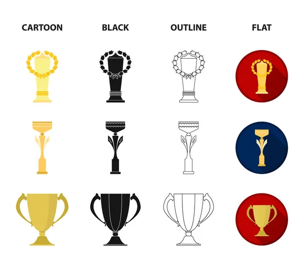 Gold Cup cartoon,black,outline,flat icons in set collection for design. Winners Cup vector symbol stock web illustration. — Stock Vector