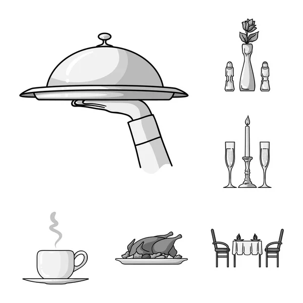 Restaurant and bar monochrome icons in set collection for design. Pleasure, food and alcohol vector symbol stock web illustration. Stock Illustration